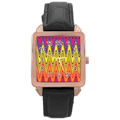 Retro Colorful Waves Background Rose Gold Leather Watch 