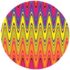 Retro Colorful Waves Background Wooden Puzzle Round by Nexatart