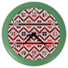 Folklore Ethnic Pattern Background Color Wall Clock