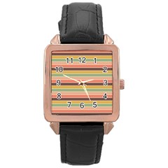 Vintage Stripes Lines Background Rose Gold Leather Watch 