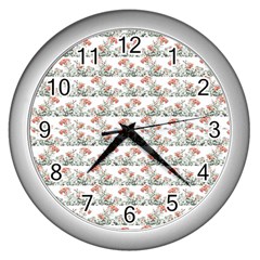 Photo Illustration Floral Motif Striped Design Wall Clock (silver) by dflcprintsclothing