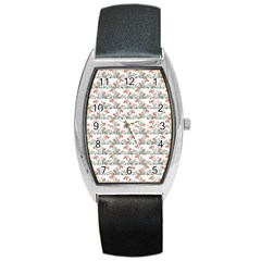 Photo Illustration Floral Motif Striped Design Barrel Style Metal Watch by dflcprintsclothing