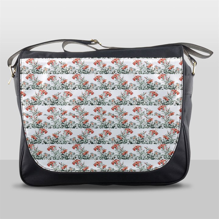 Photo Illustration Floral Motif Striped Design Messenger Bag