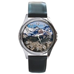 El Chalten Landcape Andes Patagonian Mountains, Agentina Round Metal Watch by dflcprintsclothing