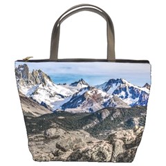 El Chalten Landcape Andes Patagonian Mountains, Agentina Bucket Bag by dflcprintsclothing