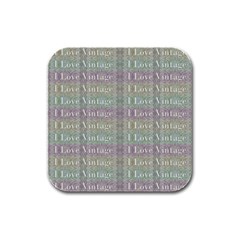 I Love Vintage Phrase Motif Striped Pattern Design Rubber Square Coaster (4 Pack) 