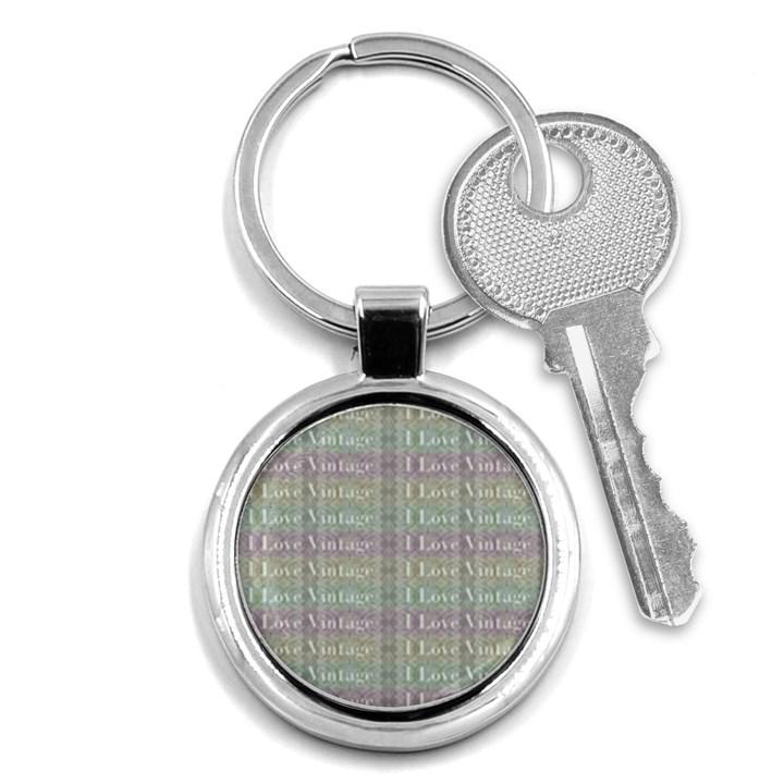 I Love Vintage Phrase Motif Striped Pattern Design Key Chain (Round)