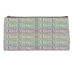 I Love Vintage Phrase Motif Striped Pattern Design Pencil Cases by dflcprintsclothing