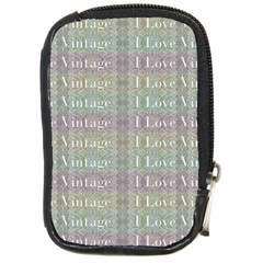 I Love Vintage Phrase Motif Striped Pattern Design Compact Camera Leather Case