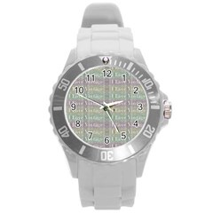 I Love Vintage Phrase Motif Striped Pattern Design Round Plastic Sport Watch (l)