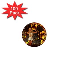 Steampunk Clockwork And Steampunk Girl 1  Mini Magnets (100 Pack)  by FantasyWorld7