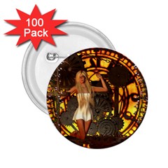 Steampunk Clockwork And Steampunk Girl 2 25  Buttons (100 Pack)  by FantasyWorld7