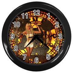 Steampunk Clockwork And Steampunk Girl Wall Clock (black) by FantasyWorld7