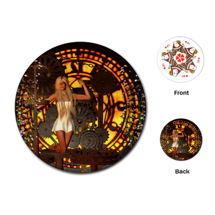 Steampunk Clockwork And Steampunk Girl Playing Cards Single Design (Round)