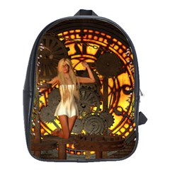 Steampunk Clockwork And Steampunk Girl School Bag (large) by FantasyWorld7