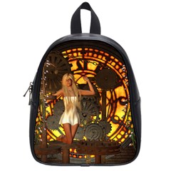 Steampunk Clockwork And Steampunk Girl School Bag (small) by FantasyWorld7