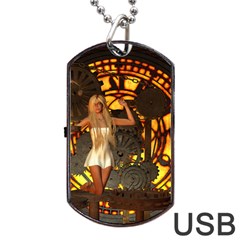 Steampunk Clockwork And Steampunk Girl Dog Tag Usb Flash (two Sides) by FantasyWorld7