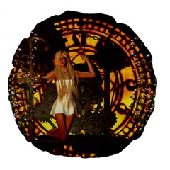 Steampunk Clockwork And Steampunk Girl Large 18  Premium Round Cushions by FantasyWorld7