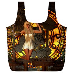 Steampunk Clockwork And Steampunk Girl Full Print Recycle Bag (xxl) by FantasyWorld7