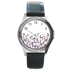 Lines And Dots Motif Geometric Print Round Metal Watch