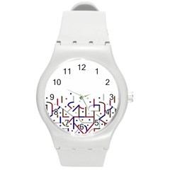 Lines And Dots Motif Geometric Print Round Plastic Sport Watch (m) by dflcprintsclothing