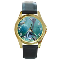 Awesome Seadragon Round Gold Metal Watch by FantasyWorld7