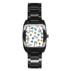 Dog Paw Seamless Pattern Footprint Bone Stainless Steel Barrel Watch by Vaneshart