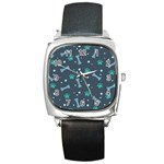 Bons Foot Prints Pattern Background Square Metal Watch Front