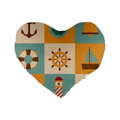 Nautical Elements Collection Standard 16  Premium Flano Heart Shape Cushions by Vaneshart