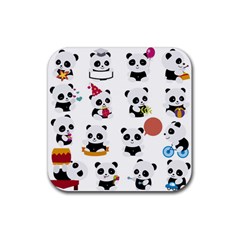 Playing Pandas Cartoons Rubber Coaster (square)  by Vaneshart