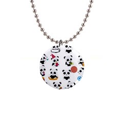 Playing Pandas Cartoons 1  Button Necklace by Vaneshart