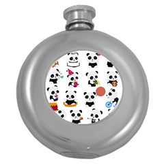 Playing Pandas Cartoons Round Hip Flask (5 Oz) by Vaneshart