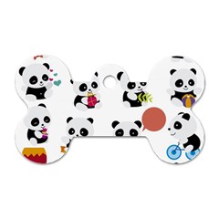 Playing Pandas Cartoons Dog Tag Bone (one Side) by Vaneshart