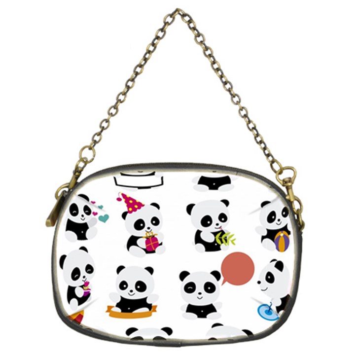 Playing Pandas Cartoons Chain Purse (Two Sides)