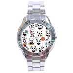 Playing Pandas Cartoons Stainless Steel Analogue Watch Front