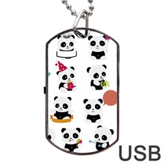 Playing Pandas Cartoons Dog Tag Usb Flash (one Side) by Vaneshart