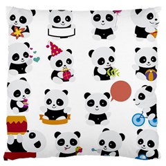 Playing Pandas Cartoons Large Cushion Case (one Side) by Vaneshart