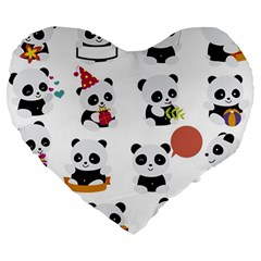 Playing Pandas Cartoons Large 19  Premium Heart Shape Cushions by Vaneshart