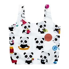 Playing Pandas Cartoons Full Print Recycle Bag (l) by Vaneshart