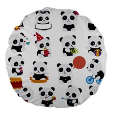 Playing Pandas Cartoons Large 18  Premium Flano Round Cushions by Vaneshart