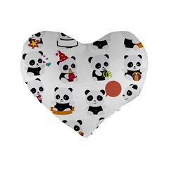 Playing Pandas Cartoons Standard 16  Premium Flano Heart Shape Cushions by Vaneshart