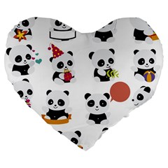 Playing Pandas Cartoons Large 19  Premium Flano Heart Shape Cushions by Vaneshart