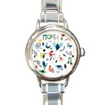 Vector Set Isolates With Cute Birds Scandinavian Style Round Italian Charm Watch Front