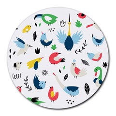 Vector Set Isolates With Cute Birds Scandinavian Style Round Mousepads by Vaneshart