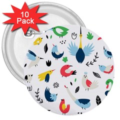 Vector Set Isolates With Cute Birds Scandinavian Style 3  Buttons (10 pack) 