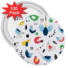 Vector Set Isolates With Cute Birds Scandinavian Style 3  Buttons (100 Pack)  by Vaneshart