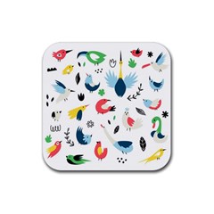 Vector Set Isolates With Cute Birds Scandinavian Style Rubber Coaster (Square) 