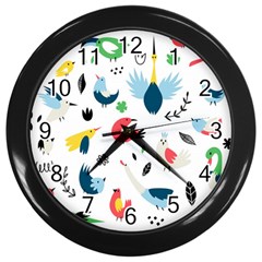 Vector Set Isolates With Cute Birds Scandinavian Style Wall Clock (Black)