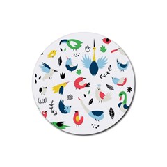 Vector Set Isolates With Cute Birds Scandinavian Style Rubber Coaster (round)  by Vaneshart