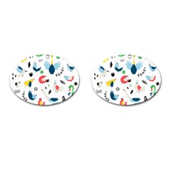 Vector Set Isolates With Cute Birds Scandinavian Style Cufflinks (oval) by Vaneshart